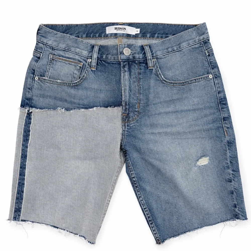 Hudson Los Angeles Blake Slim Straight Reconstructed Denim Shorts Blue SZ:32
